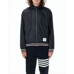 Thom Browne Lightweight Zip-Up Jacket With Striped Ribbed Bands - NWT